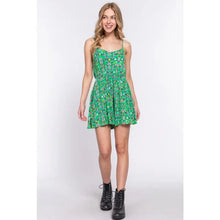 Load image into Gallery viewer, Women's Green Round Neck Floral Printed Woven Cami Romper