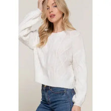 Load image into Gallery viewer, Ivory Long Sleeve Crew Neck Cable Detail Sweater - Athena's Fashion Boutique