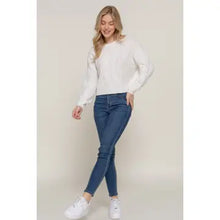Load image into Gallery viewer, Ivory Long Sleeve Crew Neck Cable Detail Sweater - Athena's Fashion Boutique