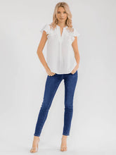 Load image into Gallery viewer, WOMEN'S SHORT RUFFLE SLEEVE V-NECK LACE CROCHET DETAILED BLOUSE