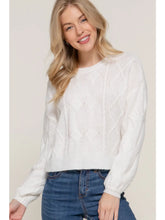 Load image into Gallery viewer, Ivory Long Sleeve Crew Neck Cable Detail Sweater - Athena's Fashion Boutique