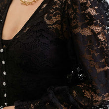 Load image into Gallery viewer, Lace Button Down Long Sleeve Crop Top