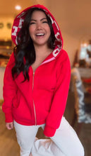 Load image into Gallery viewer, Lina Oversize Checker Heart Silk Rose Gold Full Zip Hoodie