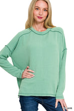 Load image into Gallery viewer, Jade Raised Rib Raw Edge Boat Neck Long Sleeve Top