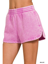 Load image into Gallery viewer, Mauve Acid Wash Elastic Waistband Fleece Dolphin Shorts