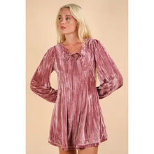 Load image into Gallery viewer, Mauve Front Ribbon Velvet Holiday Mini Flare Dress