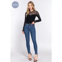 Load image into Gallery viewer, Black Long Sleeve Round Neck Mesh Combination Seamless Top - Athena's Fashion Boutique