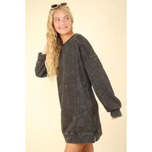 Load image into Gallery viewer, Black Mineral Washed Oversized Knit Sweatshirt Mini Dress - Athena's Fashion Boutique