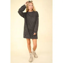 Load image into Gallery viewer, Black Mineral Washed Oversized Knit Sweatshirt Mini Dress - Athena's Fashion Boutique