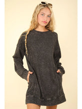 Load image into Gallery viewer, Black Mineral Washed Oversized Knit Sweatshirt Mini Dress - Athena's Fashion Boutique