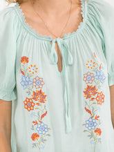 Load image into Gallery viewer, Women's Short Sleeve V-Neck Front Tie Embroidery Floral Blouse