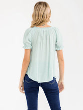 Load image into Gallery viewer, Women's Short Sleeve V-Neck Front Tie Embroidery Floral Blouse
