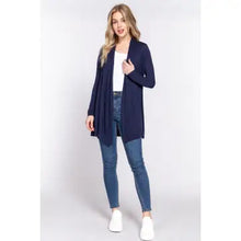 Load image into Gallery viewer, Women's Navy Long Sleeve Front Open Rayon Jersey Long Cardigan