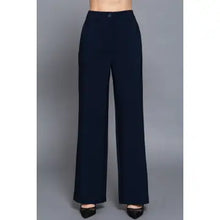 Load image into Gallery viewer, Navy One Button Back Elastic Detail Straight Woven Long Pants