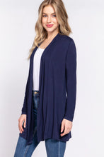 Load image into Gallery viewer, Women's Navy Long Sleeve Front Open Rayon Jersey Long Cardigan