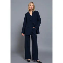 Load image into Gallery viewer, Navy One Button Back Elastic Detail Straight Woven Long Pants