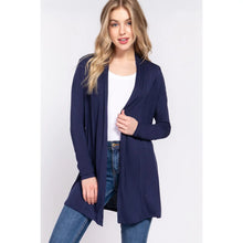 Load image into Gallery viewer, Women's Navy Long Sleeve Front Open Rayon Jersey Long Cardigan