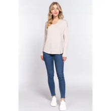Load image into Gallery viewer, Women's Oatmeal Long Dolman Sleeve V-Neck Rayon Span Jersey Top