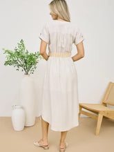 Load image into Gallery viewer, Oatmeal Half Button Short Sleeve Belted Midi Shirt Dress