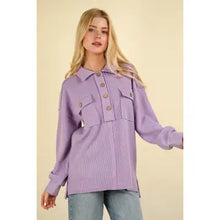 Load image into Gallery viewer, Orchid Collared Button Down Henley Knit Top w/ Pockets - Athena's Fashion Boutique