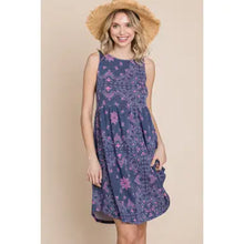 Load image into Gallery viewer, Blue and Pink Floral Paisley Babydoll Dress - Athena's Fashion Boutique