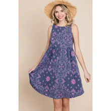 Load image into Gallery viewer, Blue and Pink Floral Paisley Babydoll Dress - Athena's Fashion Boutique