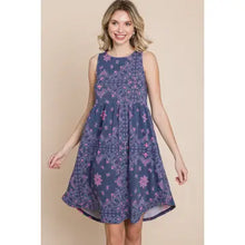 Load image into Gallery viewer, Blue and Pink Floral Paisley Babydoll Dress - Athena's Fashion Boutique