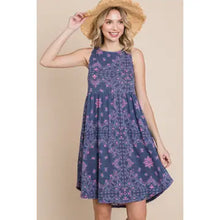 Load image into Gallery viewer, Blue and Pink Floral Paisley Babydoll Dress - Athena's Fashion Boutique