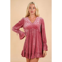 Load image into Gallery viewer, Pink Leopard Velvet Ruffled Holiday Mini Dress - Athena's Fashion Boutique