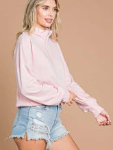 Load image into Gallery viewer, Pink Loose Fit High Neck Ruching Sleeve Sweatshirt