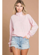 Load image into Gallery viewer, Pink Loose Fit High Neck Ruching Sleeve Sweatshirt