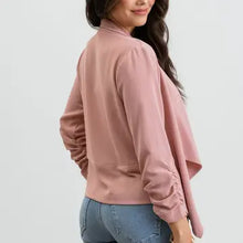 Load image into Gallery viewer, Dusty Pink 3/4 Rouched Sleeve Blazer