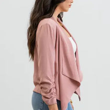 Load image into Gallery viewer, Dusty Pink 3/4 Rouched Sleeve Blazer