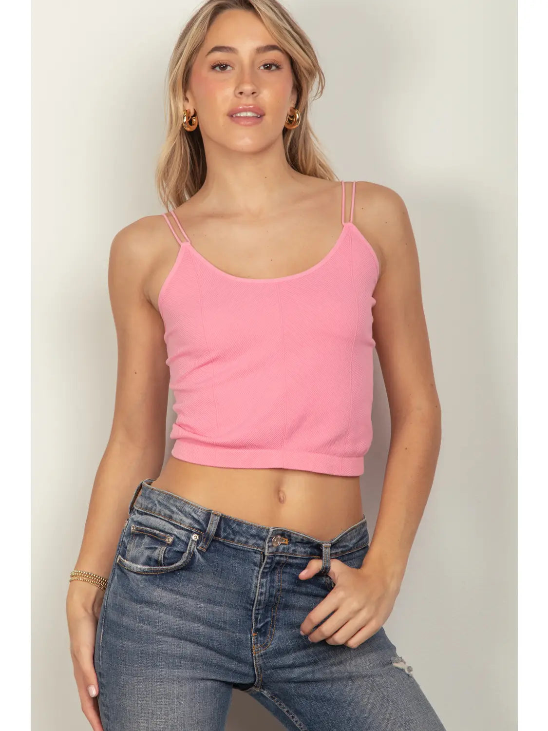 Pink Crop Stretchy Double Strap Slim Fit Tank Top – Athena's