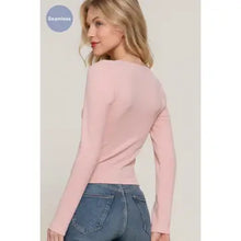 Load image into Gallery viewer, Pink Long Sleeve Wide Round Neck with Bow Seamless Top