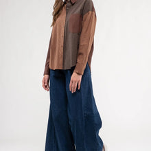 Load image into Gallery viewer, Women's Plaid Colorblock Button Down Top