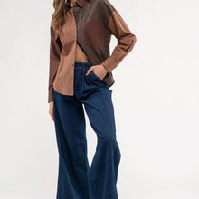 Load image into Gallery viewer, Women's Plaid Colorblock Button Down Top