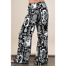 Load image into Gallery viewer, Black and White Printed Casual Wide Leg Resort Pants