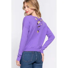 Load image into Gallery viewer, Purple Long Sleeve V-Neck Back Cross Strap Viscose Sweater - Athena's Fashion Boutique