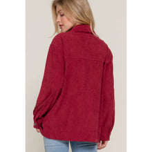 Load image into Gallery viewer, Women's Wine Long Sleeve Front Pocket Button Down Corduroy Jacket
