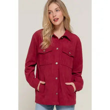 Load image into Gallery viewer, Women's Wine Long Sleeve Front Pocket Button Down Corduroy Jacket