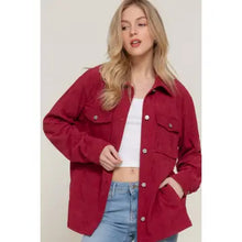 Load image into Gallery viewer, Women's Wine Long Sleeve Front Pocket Button Down Corduroy Jacket