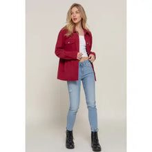 Load image into Gallery viewer, Women's Wine Long Sleeve Front Pocket Button Down Corduroy Jacket
