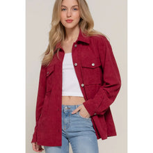 Load image into Gallery viewer, Women's Wine Long Sleeve Front Pocket Button Down Corduroy Jacket