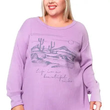 Load image into Gallery viewer, Women's Plus Long Sleeves Waffle Graphic Top