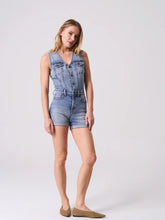 Load image into Gallery viewer, Women's Denim Stretch Sleeveless Button Romper with Cuff Hem