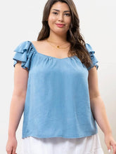 Load image into Gallery viewer, Plus Chambray Ruffle Sleeve Top