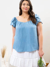 Load image into Gallery viewer, Plus Chambray Ruffle Sleeve Top