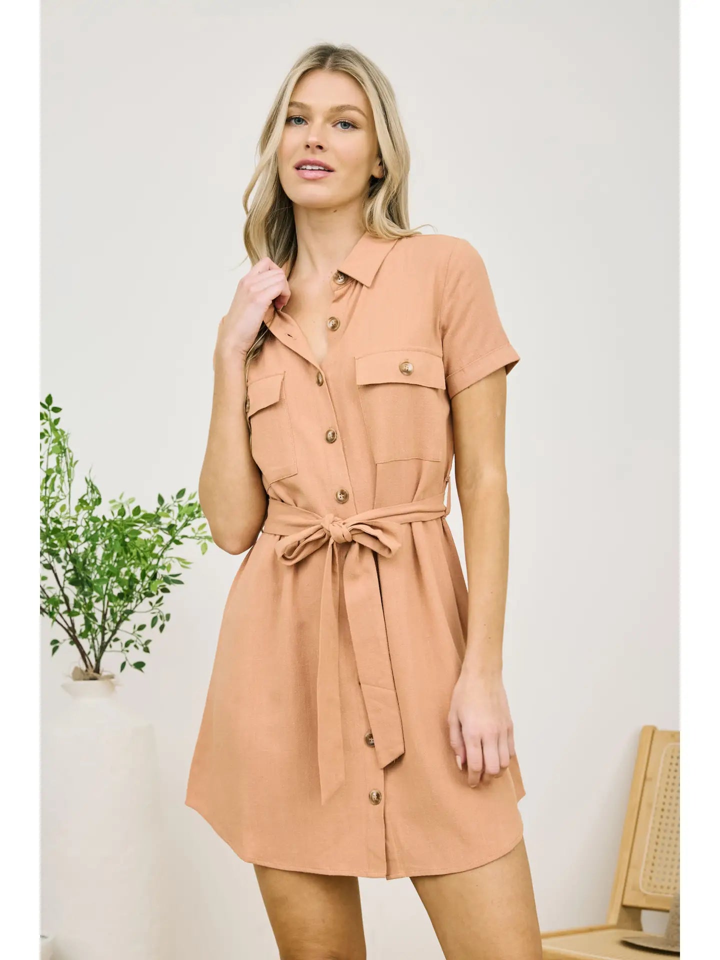 sienna mini dress Blu Pepper Women's Belted Collared Button Down Dress L / Sienna