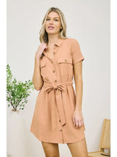 Load image into Gallery viewer, Sienna Collared Button Down Belted Mini Dress